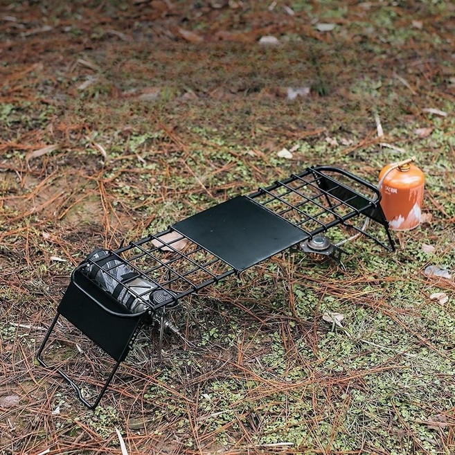 캠핑 스트레치 메쉬 테이블 미니 난로 받침대 높이 조절 메탈 접이식 테이블, 테이블 보드 1개 그리드 홀더 2개