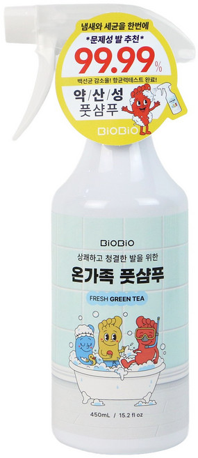 비오비오 발냄새 약산성 항균 온가족 풋샴푸 그린티향, 450ml, 1개, 1개입