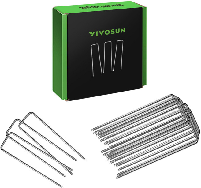 VIVOSUN 6 Inch 100-Pack Landscape Staples Galvanized Steel Garden Stakes 11 Gauge U-Shaped Pins, 1개