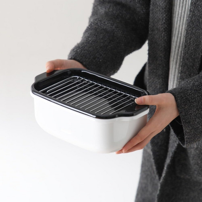 일본 후지호로 사각 법랑 튀김냄비 온도계 트레이 석쇠 세트 인덕션 겸용 화이트 25cm, 3) White (square) 1, 1) 각형 튀김 냄비, Amazon Exclusive, 1개