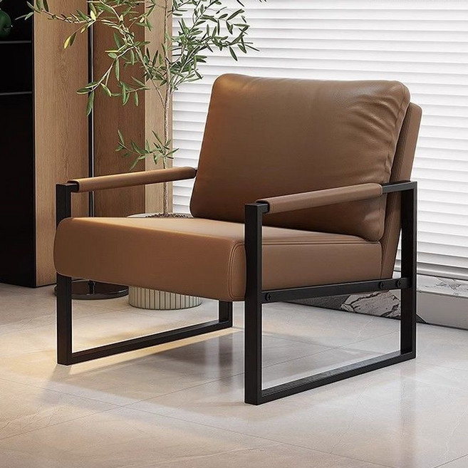 하루꿈 쇼파 의자 감성 거실 사무실 비즈니스 소파 가죽 소파형 편한 의자 체어, 브라운, 1개