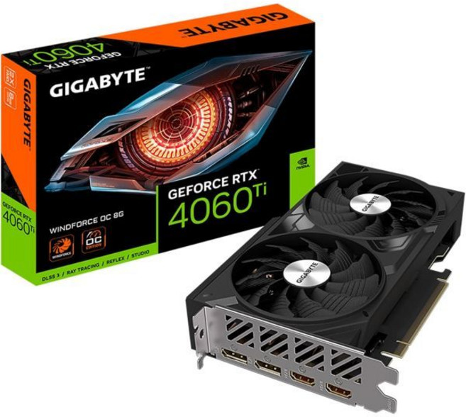 기가바이트 지포스 RTX 4060 Ti WINDFORC OC 8G 그래픽 카드 윈드포스 팬 2개 128비트 GDDR6 8GB GV-N406TWF2OC-8GD 비디오, GeForce RTX 4060 Ti WINDFORCE, 1개
