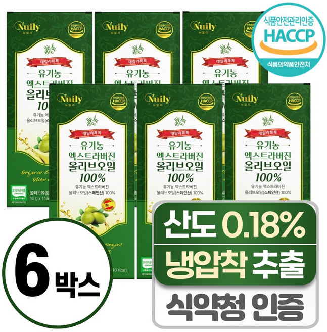 유기농 냉압착 엑스트라버전 올리브오일 100 % 스틱 헬시위듀 스페인산 올리브유, 140g, 6박스