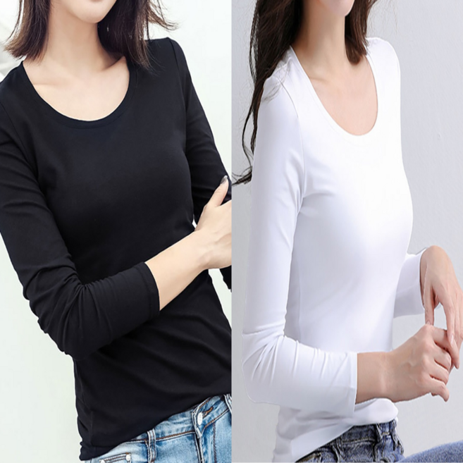 에르모소 1+1 기본 라운드넥 베이직 따뜻한 기모 여성 겨울 긴팔티셔츠 H-C013-1