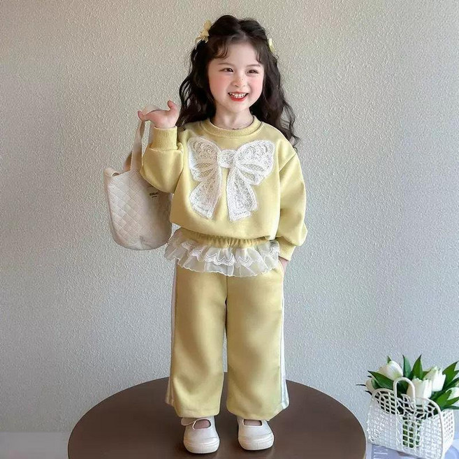 女童格子蝴蝶結套裝兩件套童裝