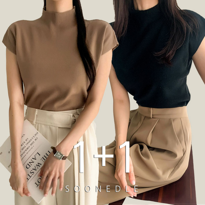 [순이] C.여성 1+1부드러운 반목 폴라 반팔 니트