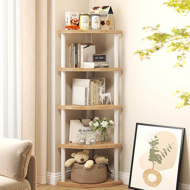 정싱 다용도 코너 선반 심플 멀티 이동식 코너선반, 5단, 화이트 + 라이트 우드그레인