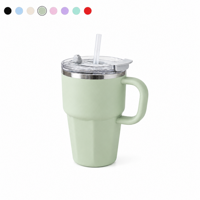 스테인리스 손잡이 빨대 텀블러 600ml 대용량 휴대용 캠핑 컵, 1개, 그린