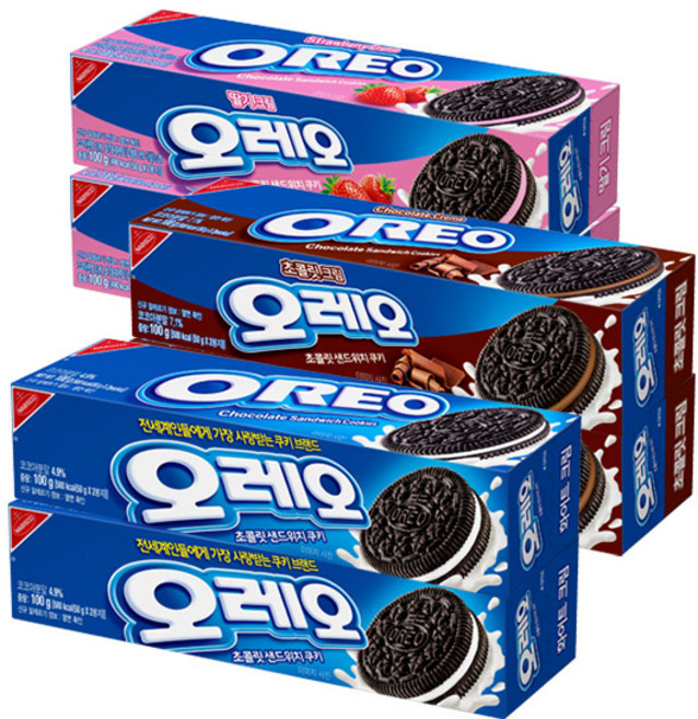 오레오 화이트크림+딸기+초코 100g 2개씩 (총 6개)