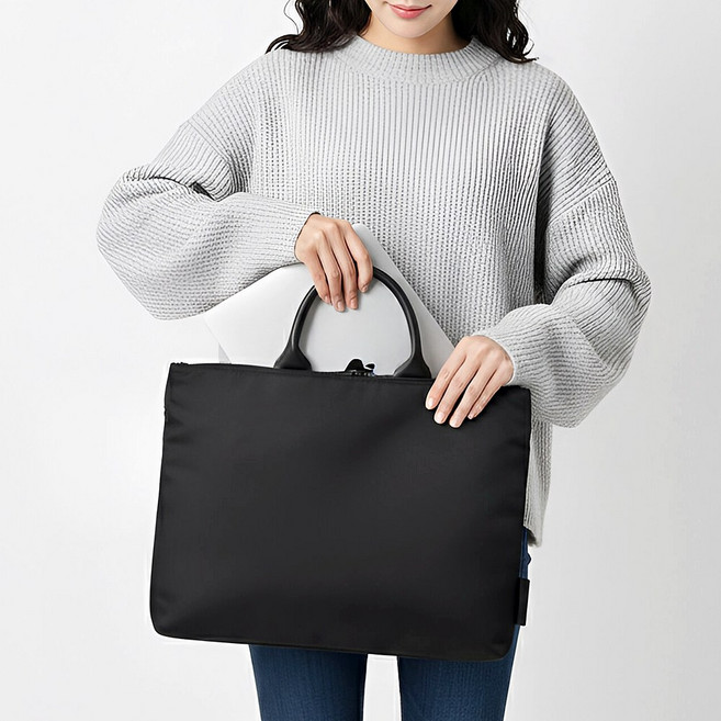 심플 슬립 경량 노트북 가방 15인치 16인치 충격완충 방수 여성 남성 서류가방 맥북 파우치, 1개, 블랙