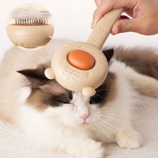 KOEWEI 반려동물 원터치 브러쉬 그루밍 털제거 빗 고양이 강아지, 1개, 브라운