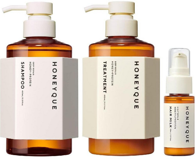 일본 HONEYQUE 딥 리페어 허니 프로틴 샴푸 트리트먼트 헤어밀크 풀세트, 1개