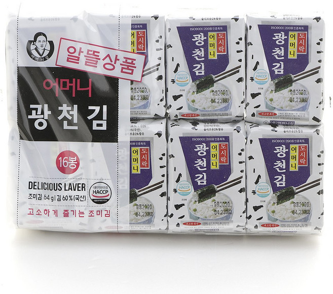 광천어머니김 16단 알뜰 도시락김 4g X 16봉 4개입 전장김 식탁김 돌자반 김밥김 김자반, 64개