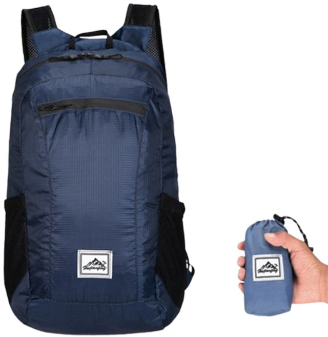 초경량 접이식 휴대용 방수 포켓 백팩, 네이비
