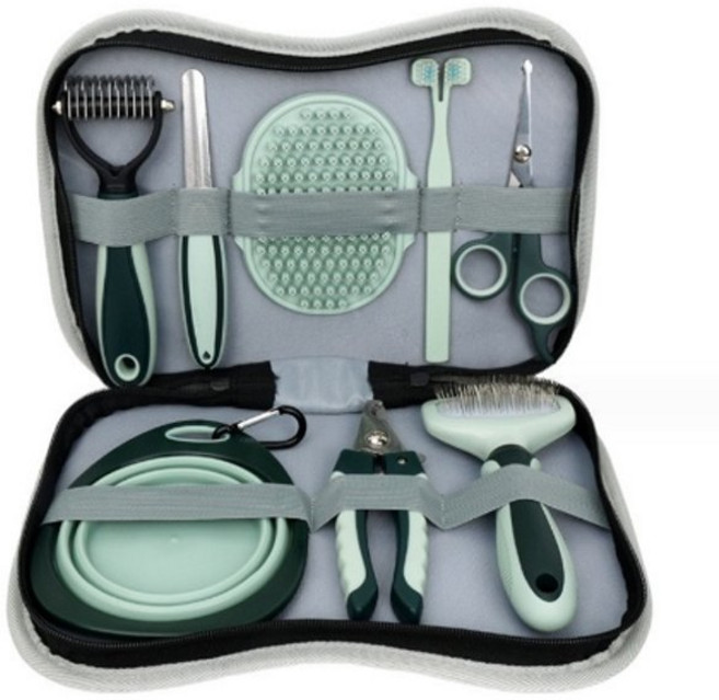ZNS 반려동물 8in1 미용세트 미용가위 빗 브러쉬 마사지 발톱깎이 칫솔 세트, 1개
