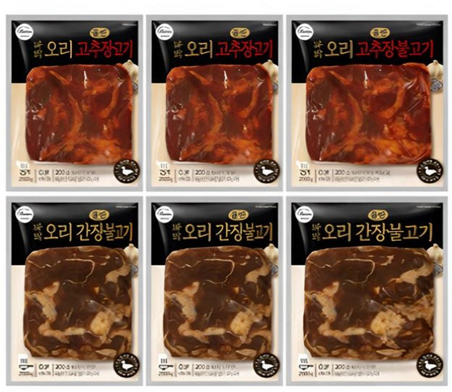 올반 오리 고추장불고기 200g + 오리 간장불고기 200g 각 3팩씩, 6개