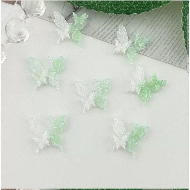 立體美甲雙色軟蝴蝶 美甲材料飾品, 1個, 12x13 黄綠 50入, 黄綠