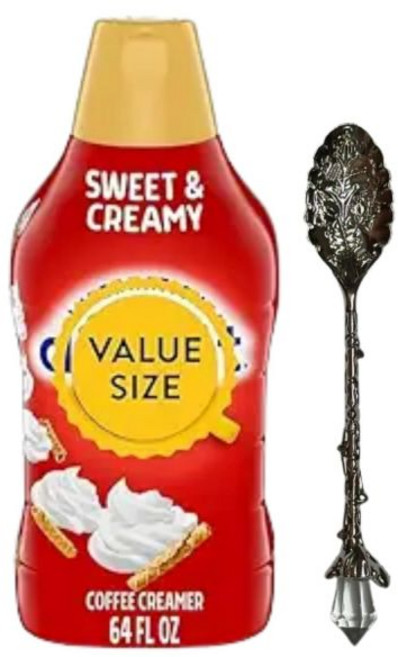 커피 라떼 크림 덤바스 인터내셔널딜라이트 액상 크리머 64액량 온스 병 크리미하고 부드러운 맛 크리머와 젬 스푼 (달콤하고 크리미)