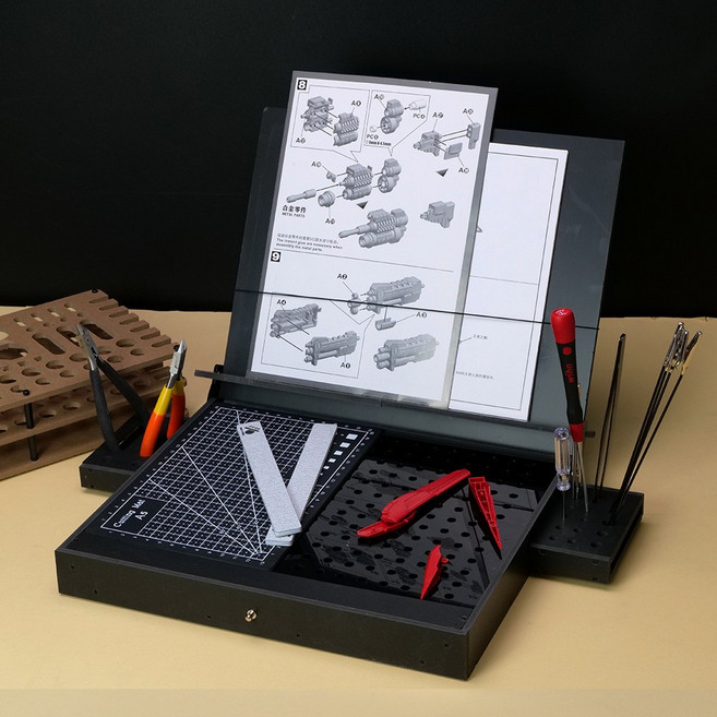 CORAI 프라모델 조립 작업대 고급형 워크스테이션 건담 건프라 프라모델 니퍼 사포질, 검은색, 1개