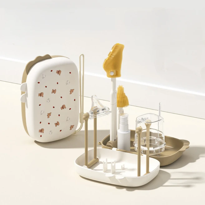 모노제이 꼼꼼세척 휴대용 젖병 건조대 세트, 모카베이지 - 쿠팡