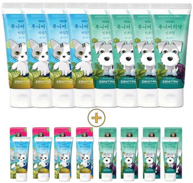 제니튼 닥터제니 주니어치약 어린이 초등학생치약 4개 미니4, 주니어 라임향4개+미니치약4개