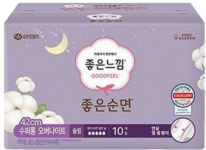 좋은느낌 좋은순면 생리대 수퍼롱 오버나이트 10P, 슈퍼롱, 10개입, 1개