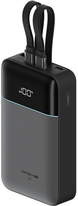 쿡테크 20000mAh 40W 듀얼 케이블 일체형 보조배터리 (C타입 라이트닝 케이블 일체형) MFi 공식 인증, 그레이, LPB200NL