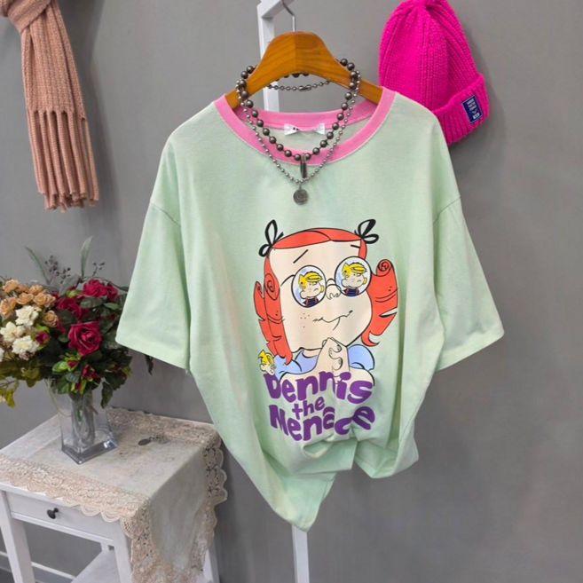 주근깨 두근두근 라운드배색 반팔티셔츠