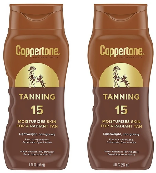 Coppertone Tanning Sunscreen Lotion 코퍼톤 태닝 선크림 SPF 15, 237ml, 2개 - 쿠팡