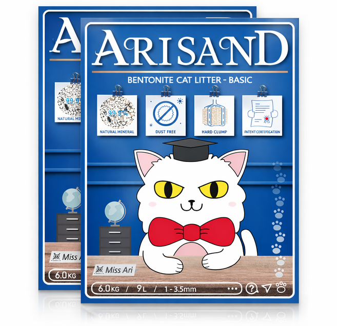 아리샌드 베이직 벤토나이트 고양이 모래, 6kg, 2개, 무향