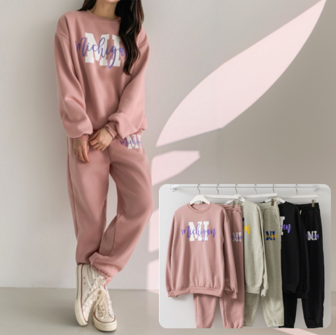 라라로엔픽 여성 루즈핏 트레이닝 상하의 기모 세트