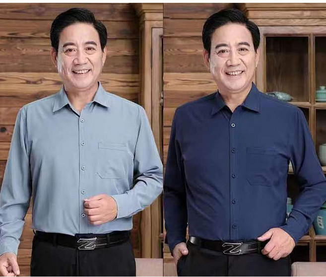 1+1 중년 남성 긴팔 셔츠 남방 캐주얼 봄 가을 얇은 아우터 루즈핏 아빠 상의 긴팔티 기질 남방 셔츠 2P 빅사이즈 CY