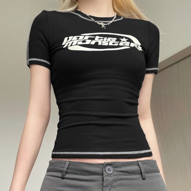 안녕릴리 여성 아메리칸 스트릿 슬림 탑 티셔츠