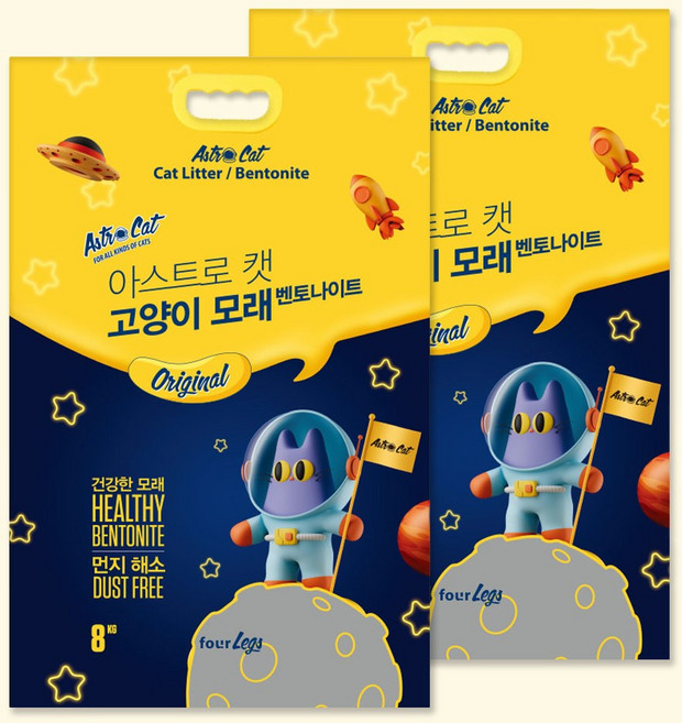 아스트로캣 고양이 모래 벤토나이트, 무향, 2개, 8kg