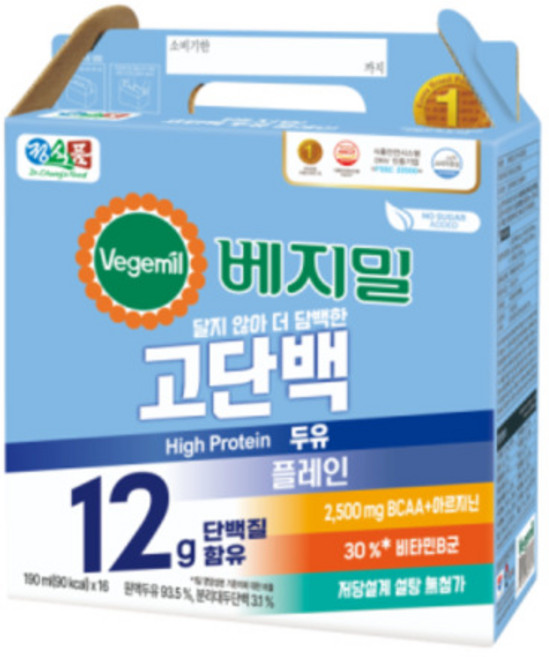 베지밀 고단백 두유 플레인 설탕무첨가(190ml16입), 1개, 1L