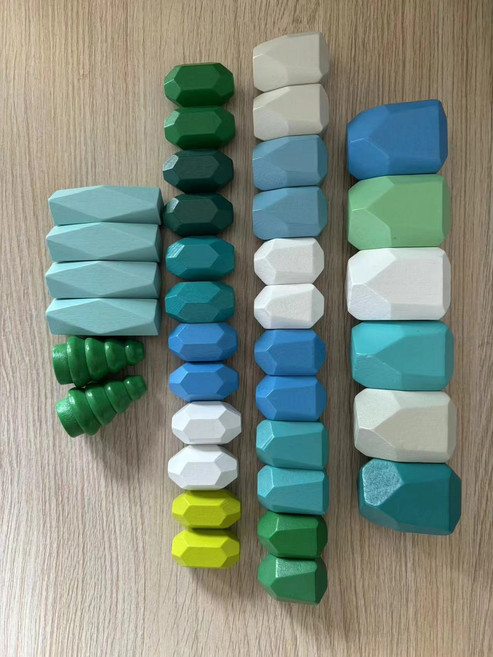 疊石疊疊樂兒童早教益智玩具平衡diy木質大顆粒積木拼搭禮物, 1個, 36粒新款組合:如圖