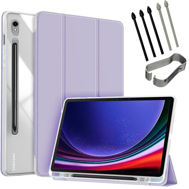 갤럭시탭 S9/S9+/S9울트라/S9 FE 플러스 호환 S펜수납 클리어 투명 북커버 케이스, 라벤더, 1개