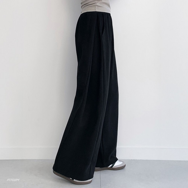 FITOJIM 여성 사이드 핀턱 밴딩 와이드 팬츠 트레이닝 바지