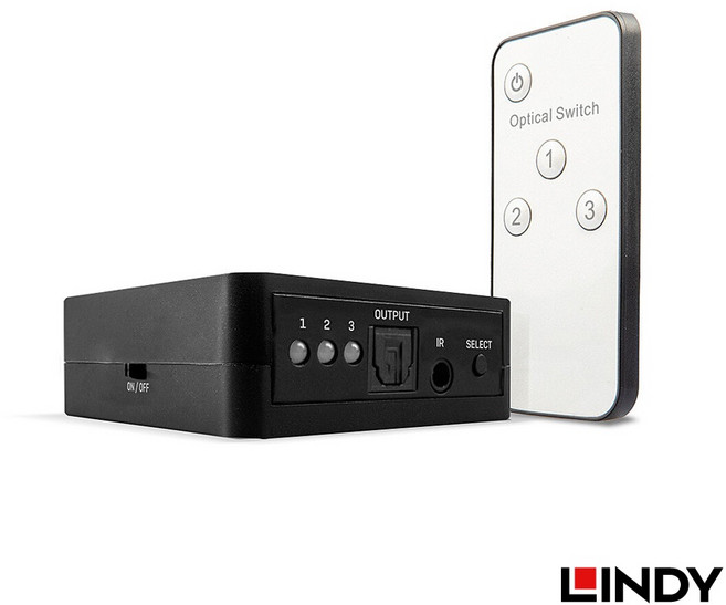 LINDY TOSLINK光纖數位音訊三進一出切換器 96KHz 帶電源切換, 1個