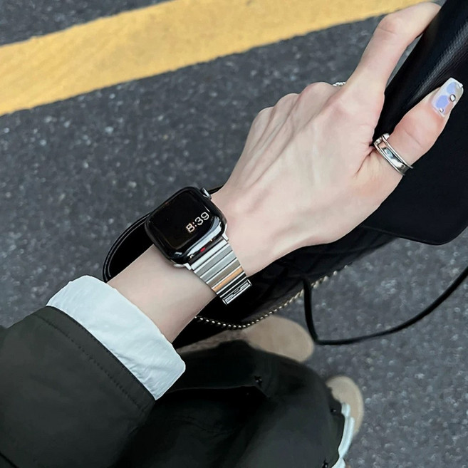 올해브 모던 메탈 애플워치 스트랩 밴드, 1개, 실버