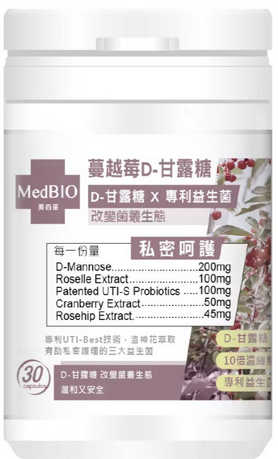 美百優 D-甘露糖 私密膠囊 蔓越莓 洛神花 益生菌, 1個, 30顆