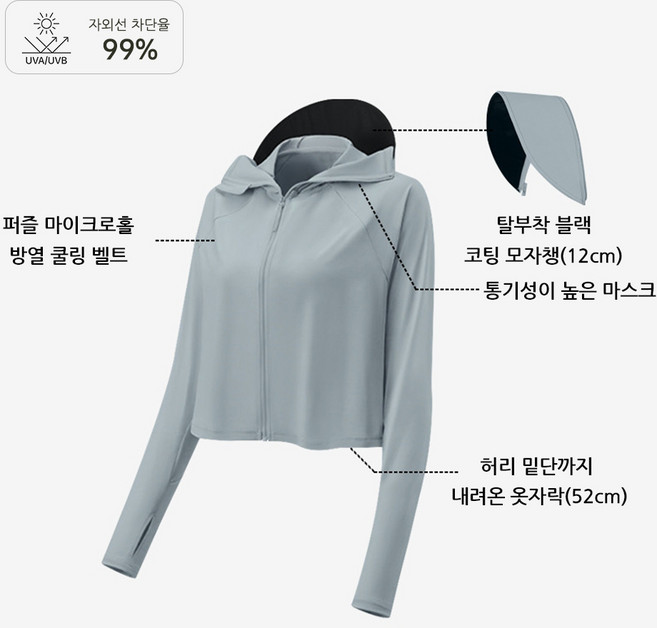 Sopterra 여성용 자외선 차단 초경량 쿨링 후드집업, 그레이