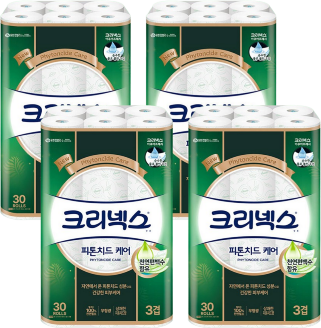 크리넥스 천연펄프 3겹 피톤치드케어 27m 30롤 4개