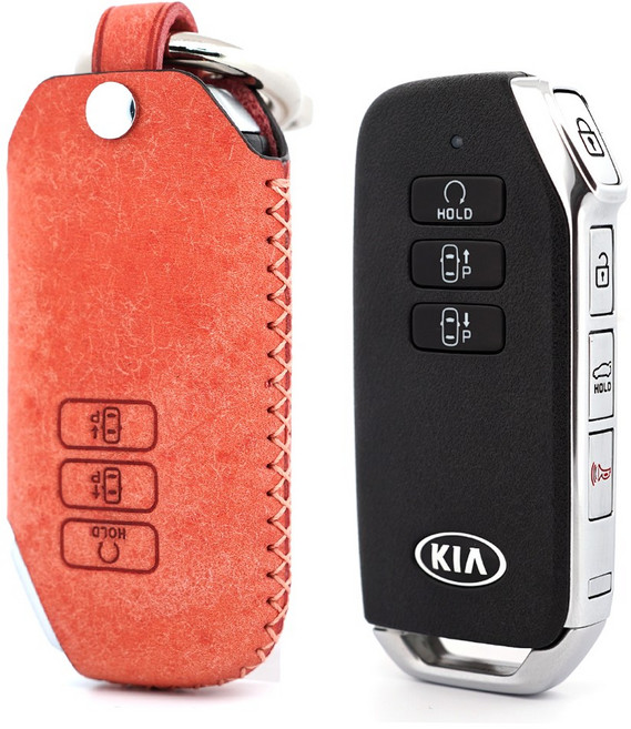 페레노 기아 K7 K8 EV6 쏘렌토 스포티지 셀토스 스마트키 가죽케이스 PK09, 푸에블로 핑크