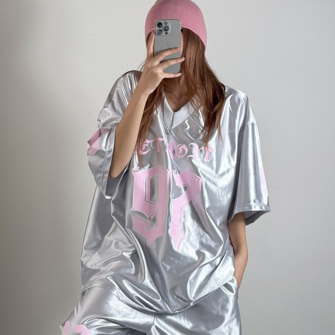 [디디댄스] 자체제작 컬러 브이넥 97 져지 오버핏 반팔 힙합티 댄서 방송 줌바웨어 에어로빅복 걸스힙합