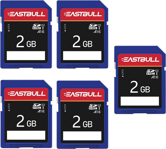 이스트불 5팩 SD 카드 2GB 클래스 6 U V30 SDHC 메모리 카메라 풀 HD 비디오 미니 케이스 5개 포함, 5Units