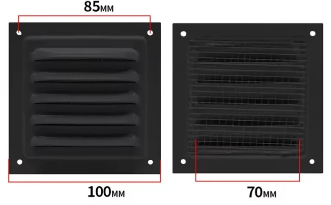 알루미늄 합금 에어벤트 그릴 난방 냉각 통풍구 플레이트 배기구 창문 사각형 100/150/200/250/300/400mm, 05 100x100mm Black