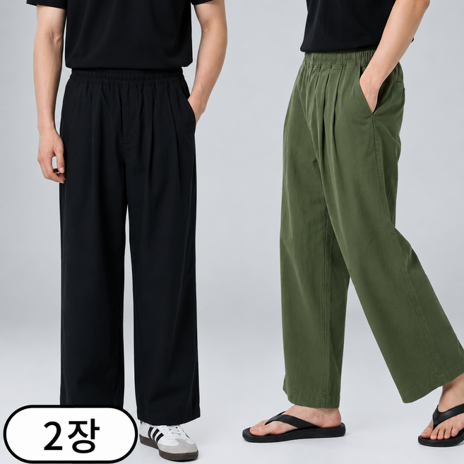 [1+1] 남자 린넨 와이드팬츠 밴딩 투턱 스트링 여름 바지 (6746-2)