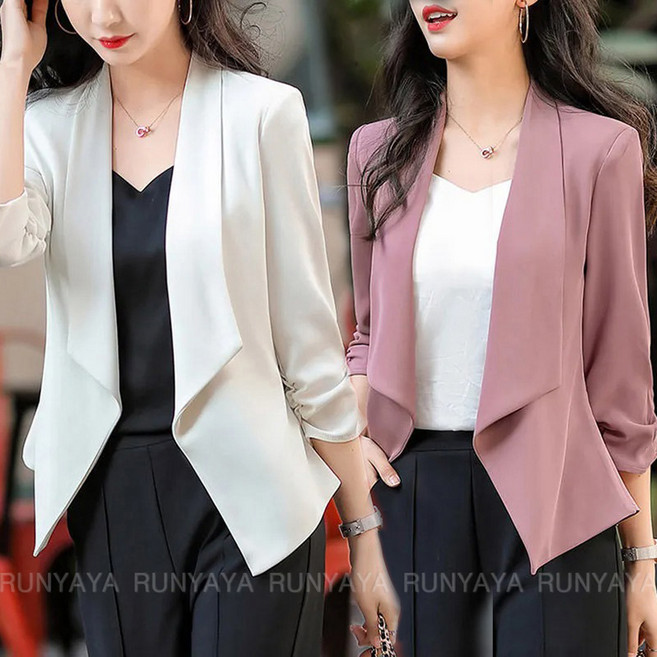 7부 소매 정장 자켓 빅사이즈 슬림 여성용 크롭 정장 자켓 데일리룩 여성봄 여름 재킷 캐주얼 양복 D88U