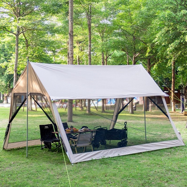 쟈오시 옥외 캠핑 텐트 타프 대형모기장 그늘막, 카키색